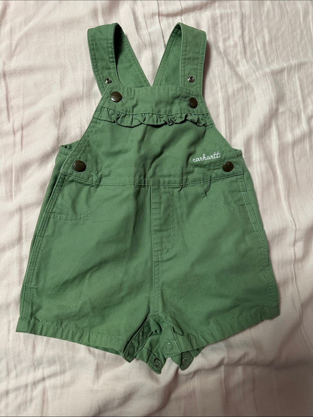 Carhartt Girls' Green Ruffle Front Shortall Overalls